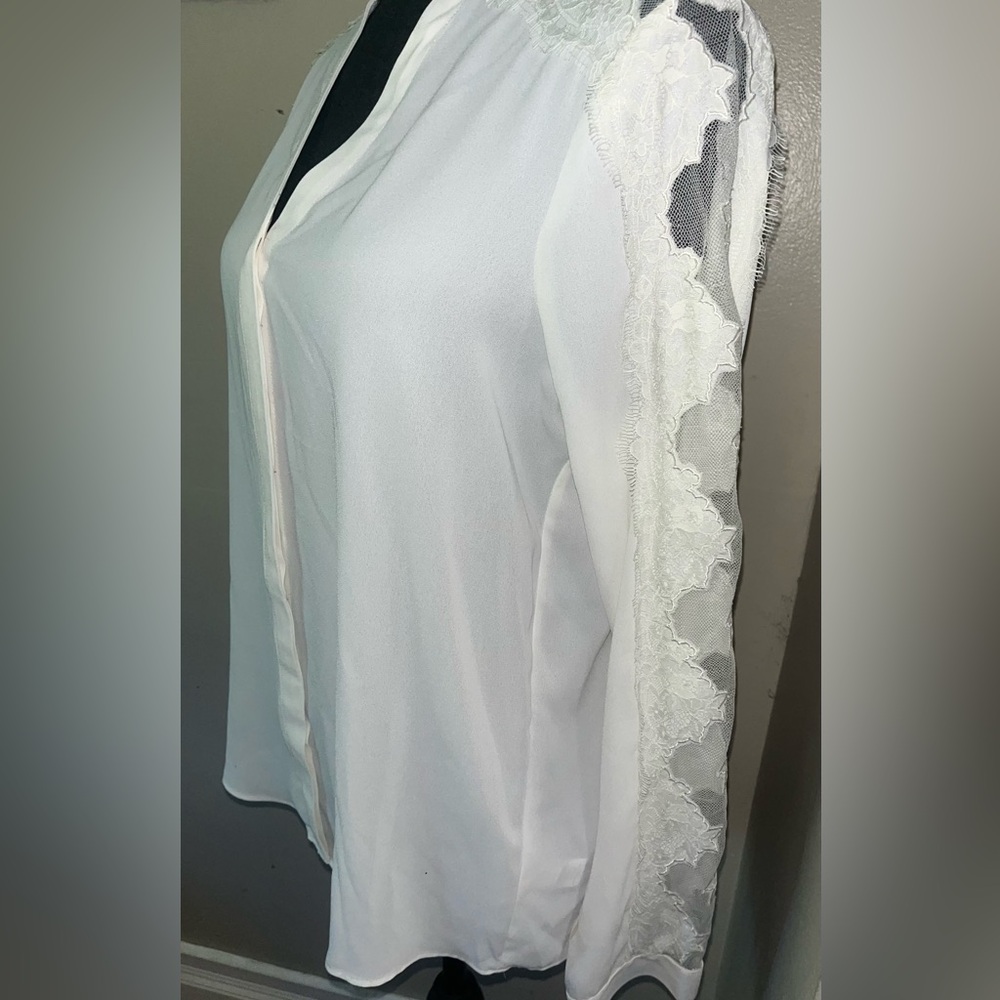 Express White Lace Sleeve Sheer Blouse Size S/P